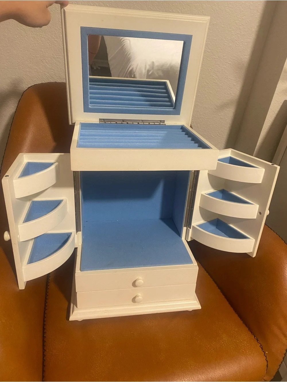 White Wooden Jewelry Cabinet with Doors and Drawers